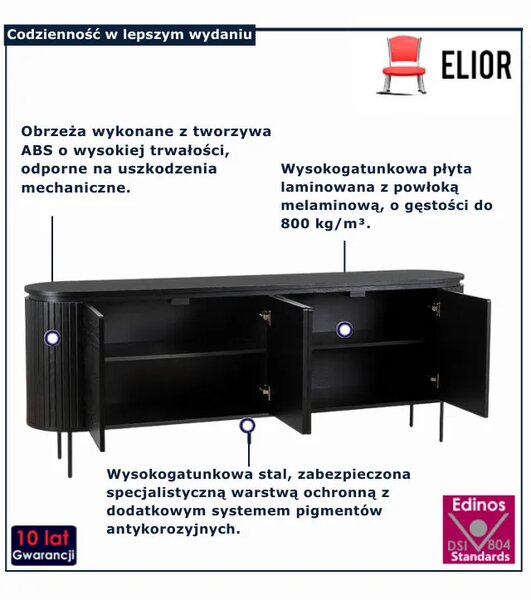 Czarna komoda na nóżkach z lamelami 200cm Z2-T86