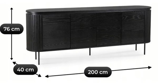 Czarna komoda na nóżkach z lamelami 200cm Z2-T86
