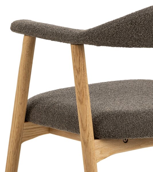 ADELE Brąz Taupe (tkanina Monza 40)/stelaż Dąb Naturalny - KRZESŁO DREWNIANE BOUCLÉ DO SALONU JADALNI KUCHNI RETRO
