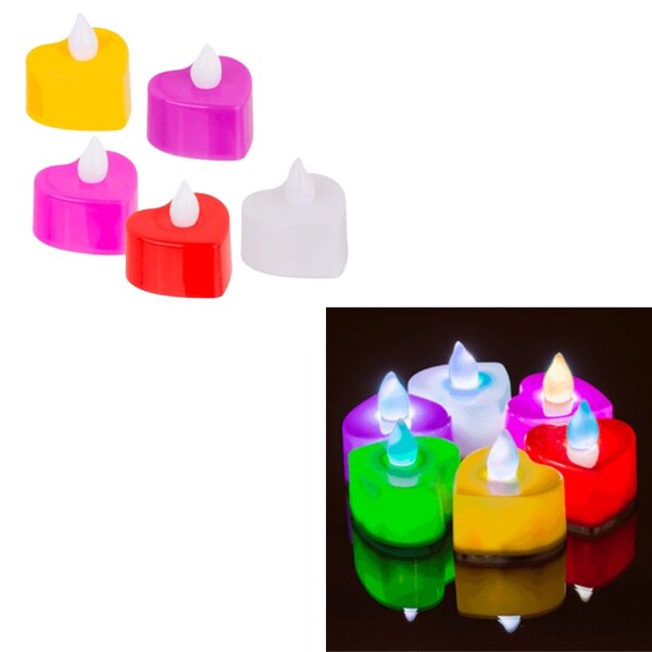 LED świeczki tealight w kształcie serca HEARTS, zestaw 6 szt