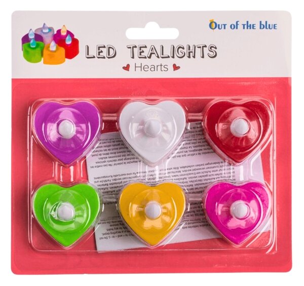 LED świeczki tealight w kształcie serca HEARTS, zestaw 6 szt