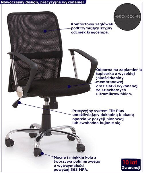 Czarny obrotowy fotel biurowy E0-T50