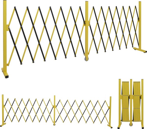 Aluminiowa barierka HWC-B34, ogrodzenie nożycowe, wysuwana barierka ochronna, 103 x 52–400 cm ~ żółto-czarna