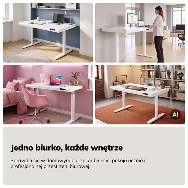 Biurko elektryczne z regulacją wysokości Ellis 120x70 cm, kolor biały