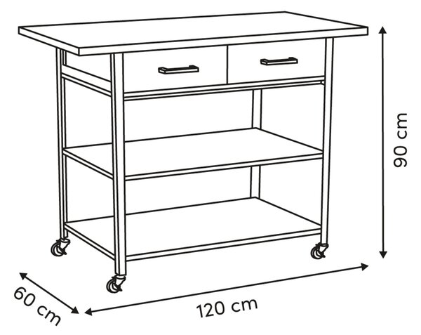 Wyspa kuchenna, mobilna COME, 2 szuflady, 120 cm