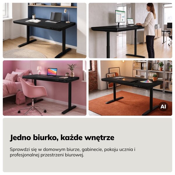 Biurko elektryczne z regulacją wysokości Ellis 140x70 cm, kolor czarny