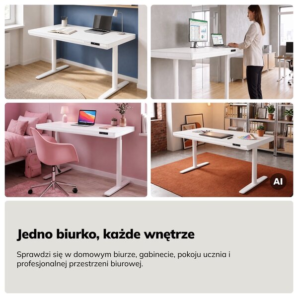 Biurko elektryczne z regulacją wysokości Ellis 140x70 cm, kolor biały