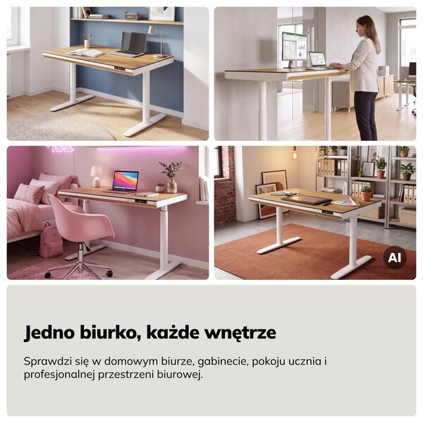 Biurko elektryczne z regulacją wysokości Ellis 120x70 cm, złoty dąb/biały