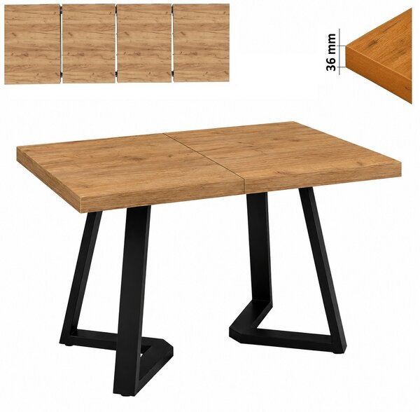 Stół 70x120/220 cm prostokątny rozkładany, blat 3,6 cm, nogi Metalowe „ X Łączone ” | ArtD Home