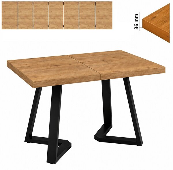 Stół 70x120/370 cm prostokątny rozkładany, blat 3,6 cm, nogi Metalowe „ X Łączone ” | ArtD Home
