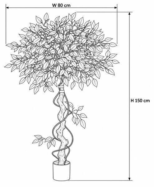 Sztuczny fikus na skręconym pniu w doniczce, wys. 150 cm