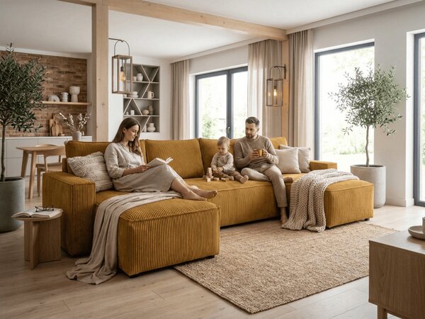 Narożnik w kształcie U SMART COSARO 295x140 cm, musztardowy