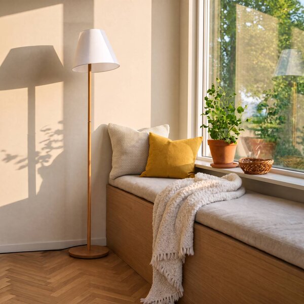 Lampa stojąca Jinda Lucande, biały / opal, salon / jadalnia, tkanina / materiał / jedwab, skandynawski
