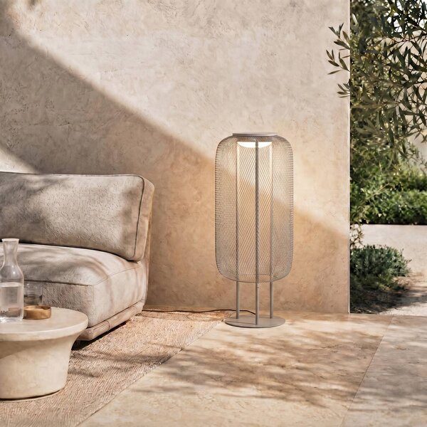 Lampa stojąca LED Lucande Korvyn, kolor kamiennoszary, wysokość 80 cm, IP44 Korvyn, aluminiowy / szary / cynkowy, metal, design