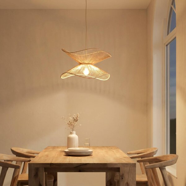 Lampa wisząca Valdorin Lindby, możliwość ściemniania, kremowy / amber, sypialnia, papier / lunolit / lunopal, nowoczesny