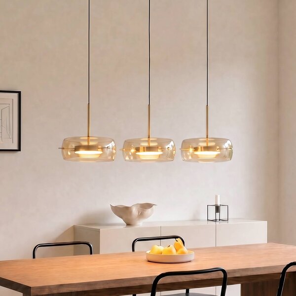 Lampa wisząca Martis Lucande, możliwość ściemniania, kremowy / amber, salon / jadalnia, szkło, nowoczesny