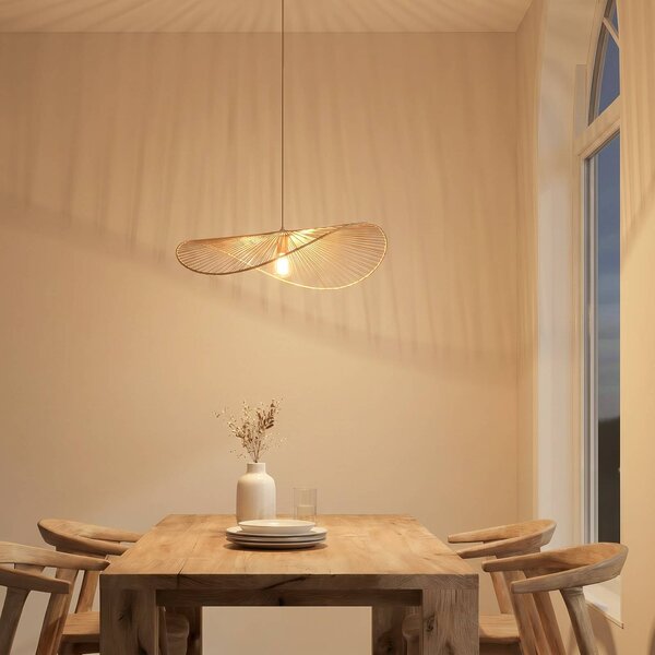 Lampa wisząca Valdorin Lindby, możliwość ściemniania, kremowy / amber, salon / jadalnia, papier / lunolit / lunopal, nowoczesny