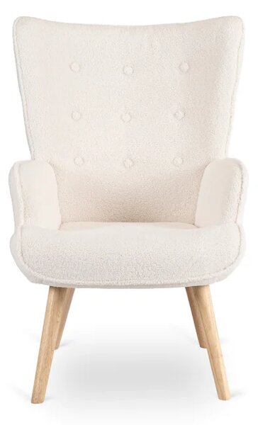 Fotel Wypoczynkowy Uszak LOZANO Z Podnóżkiem Kremowy Boucle Nowoczesny