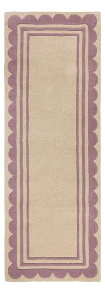 Fioletowo-naturalny wełniany chodnik tkany ręcznie 80x230 cm Lois Scallop – Flair Rugs