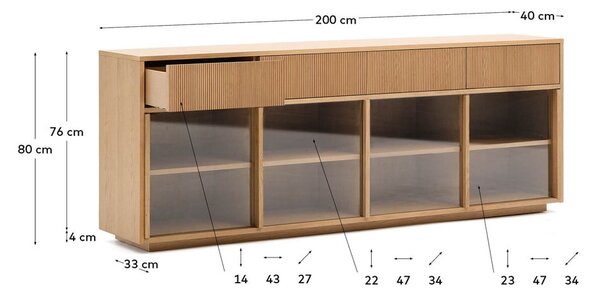 Witryna w dekorze dębu z drzwiami przesuwnymi w naturalnym kolorze 200x80x40 cm Helvine – Kave Home