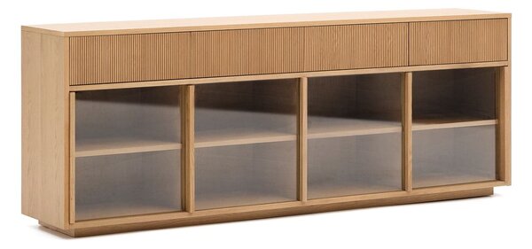 Witryna w dekorze dębu z drzwiami przesuwnymi w naturalnym kolorze 200x80x40 cm Helvine – Kave Home