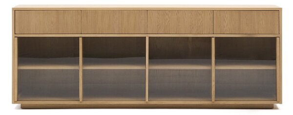 Witryna w dekorze dębu z drzwiami przesuwnymi w naturalnym kolorze 200x80x40 cm Helvine – Kave Home