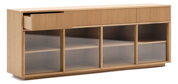 Witryna w dekorze dębu z drzwiami przesuwnymi w naturalnym kolorze 200x80x40 cm Helvine – Kave Home