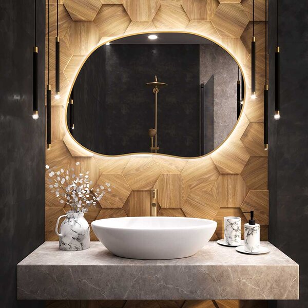 Lustro Led STAIN II 50 x 36 cm Złoty Ciepła