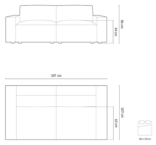Czarna aksamitna rozkładana/ze schowkiem sofa 247 cm Jodie – Micadoni