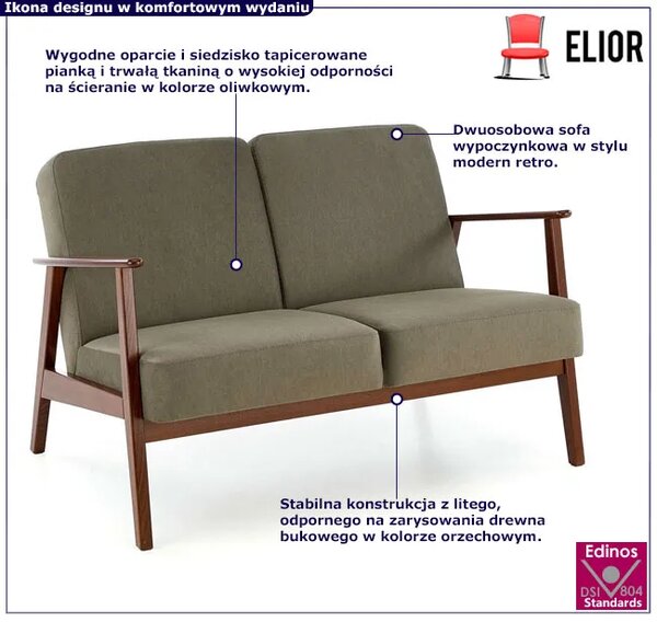 Oliwkowa drewniana sofa tapicerowana H9-D49