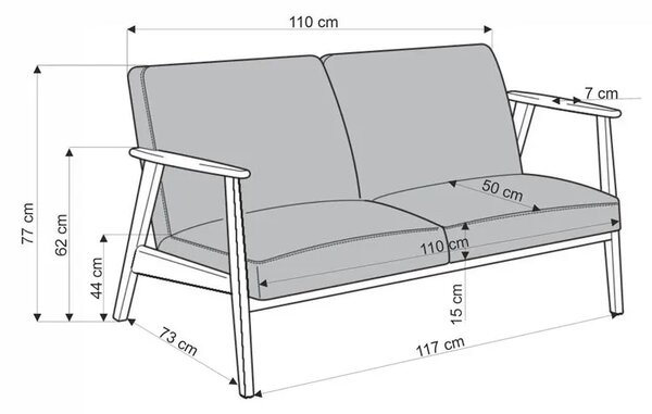 Oliwkowa drewniana sofa tapicerowana H9-D49