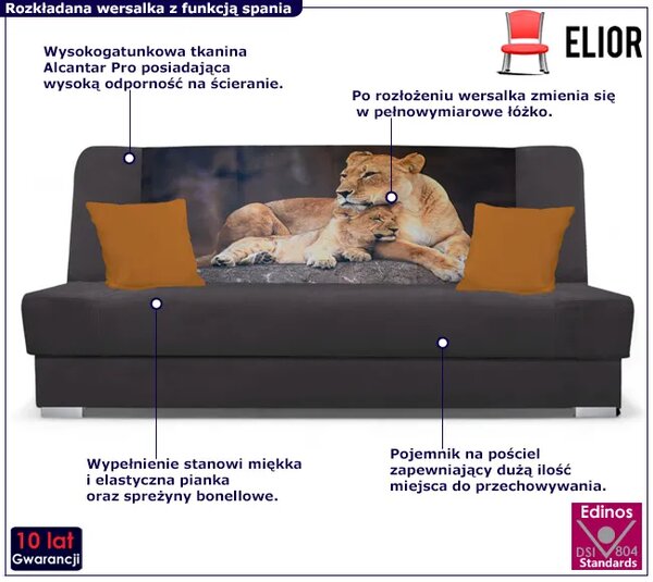 Ciemnoszara wersalka z motywem lwów H0-L80
