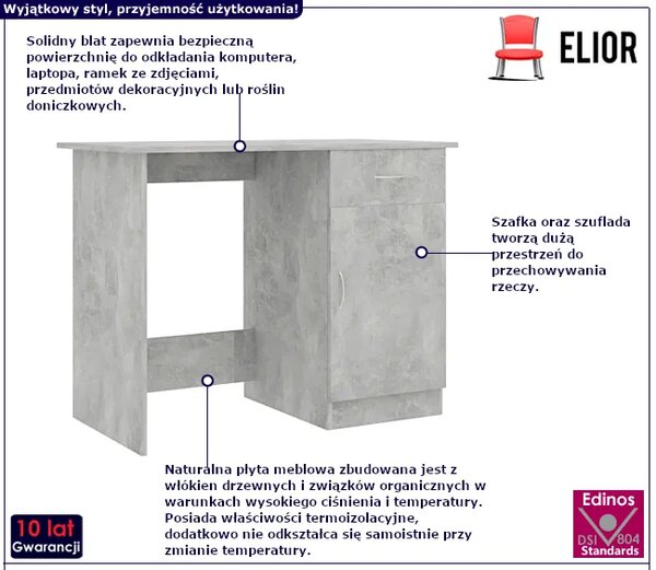Szare biurko z szafką beton H7-Z12