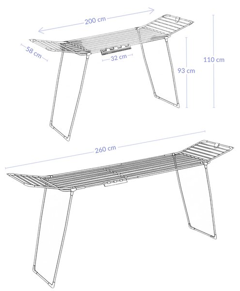 Teleskopowa suszarka na pranie z rozkładanymi ramionami, 200-260 cm, SVARTO