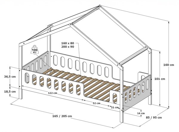 Łóżko dziecięce MINI HOME 160x80 - Białe