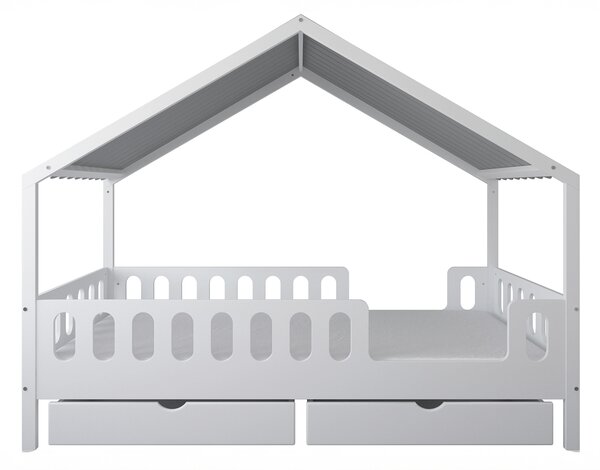 Łóżko dziecięce MINI HOME 200x90 z daszkiem - Białe