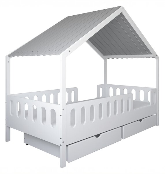 Łóżko dziecięce MINI HOME 200x90 z daszkiem - Białe
