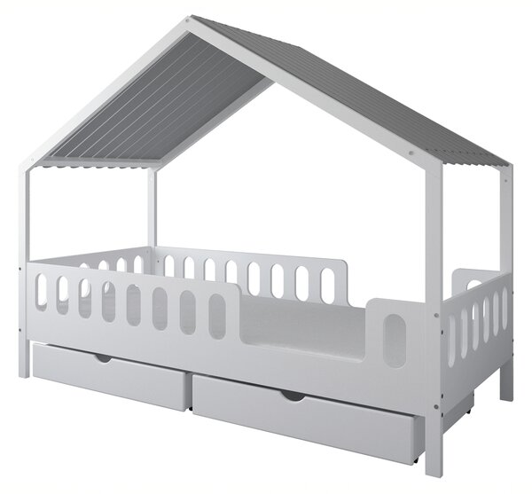 Łóżko dziecięce MINI HOME 200x90 z daszkiem - Białe