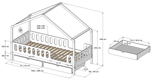 Łóżko dziecięce MINI HOME 160x80 - Białe