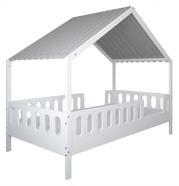 Łóżko dziecięce MINI HOME 200x90 z daszkiem - Białe