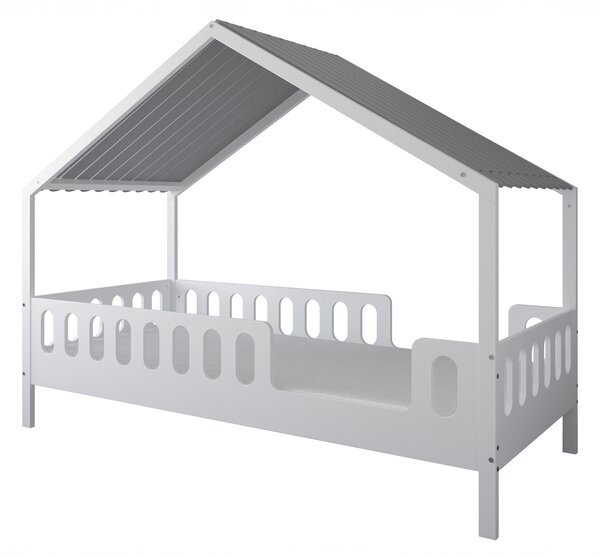 Łóżko dziecięce MINI HOME 200x90 z daszkiem - Białe