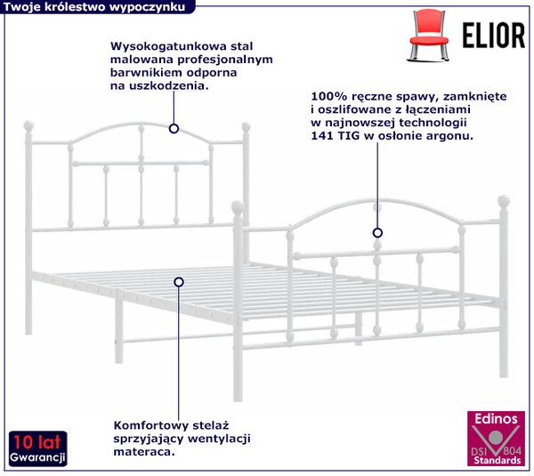 Białe metalowe łóżko pojedyncze 100x200 cm - Wroxo