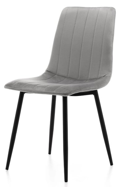 Krzesło tapicerowane do jadalni TM47 jasnoszary welur z czarnymi nogami