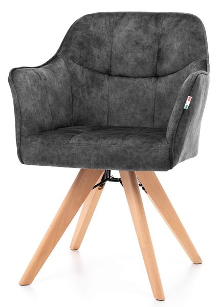 Krzesło tapicerowane do jadalni TREVANO, ciemnoszary welur, drewniane nogi