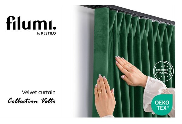 Zielona aksamitna zasłona częściowo zaciemniająca (dimout) 140x250 cm Velto – Filumi