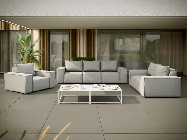 Zestaw ogrodowy Patio 3 z fotelem i dwuosobową oraz trzyosobową kanapą w jasnoszarym kolorze OUTLET