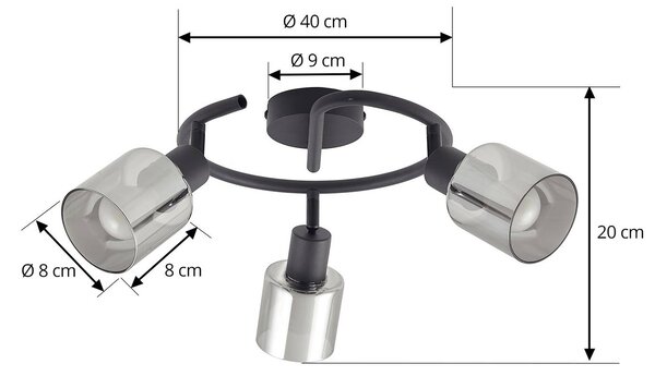 Lampa sufitowa Lindby Netty, szara, 3-punktowa, szkło Netty Lindby, możliwość ściemniania, aluminiowy / szary / cynkowy, salon / jadalnia, szkło, nowoczesny