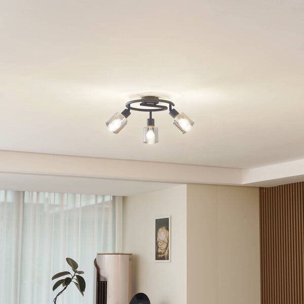 Lampa sufitowa Lindby Netty, szara, 3-punktowa, szkło Netty Lindby, możliwość ściemniania, aluminiowy / szary / cynkowy, salon / jadalnia, szkło, nowoczesny