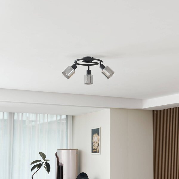 Lampa sufitowa Lindby Netty, szara, 3-punktowa, szkło Netty Lindby, możliwość ściemniania, aluminiowy / szary / cynkowy, salon / jadalnia, szkło, nowoczesny