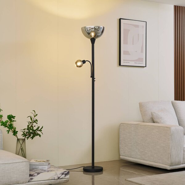 Lampa stojąca Nehemia Lindby, czarny, salon / jadalnia, metal, nowoczesny
